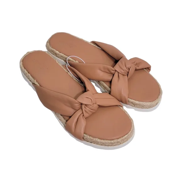 Universal Thread Warm Tan Dena Knotted Slip On Faux Leather Sandals Size 9 NWT - Picture 2 of 11